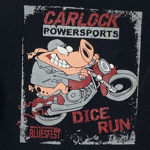 Dice Run Biker Motorcycle T Shirt Anvil Size Large Black Carlock Powersports Pig - Picture 1 of 6